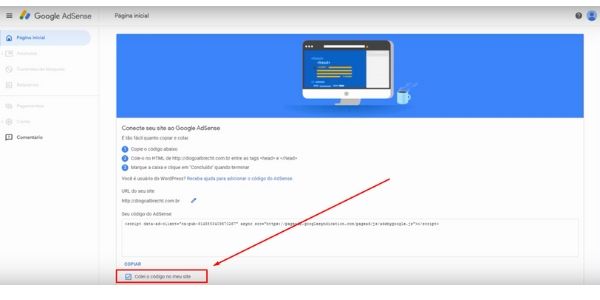 adicionado o codigo google no head do site